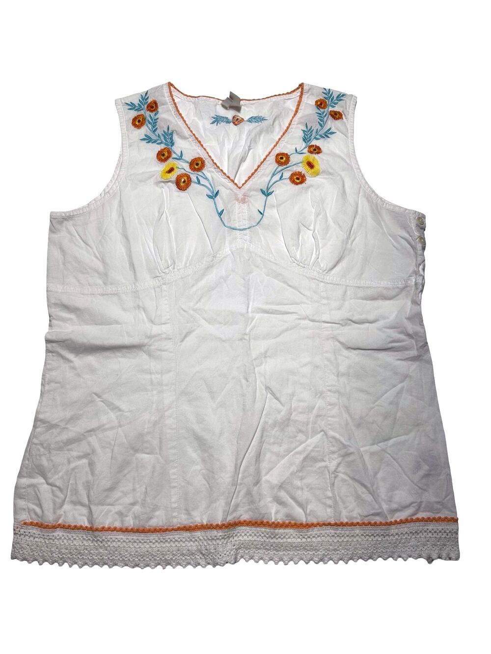 Y2K Billy Blues Jeanswear White Embroidered V-Neck Tunic SIze Large